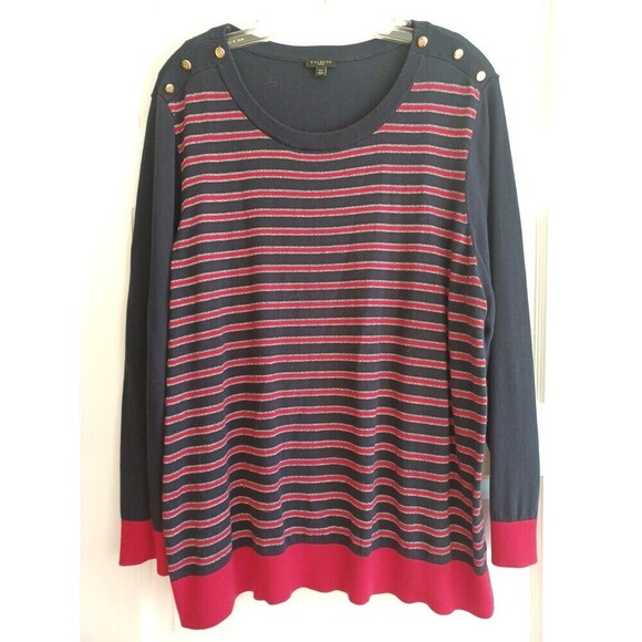 Talbots metallic striped sweater 2X plus gold button trim navy red nautical - Picture 2 of 9